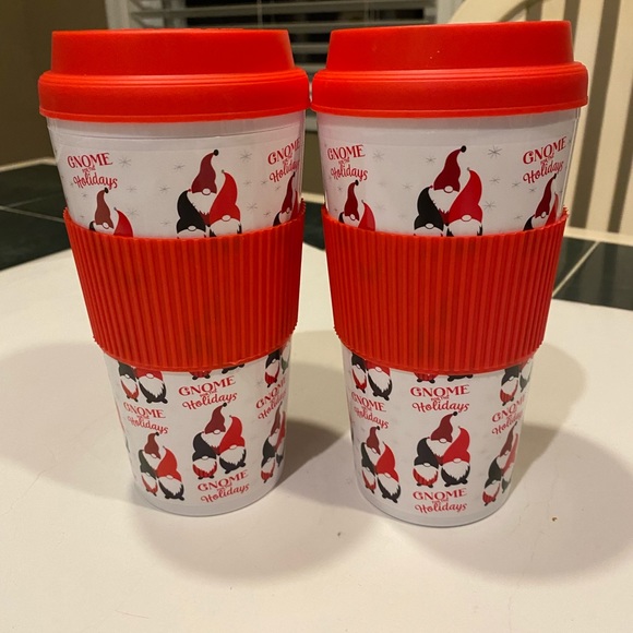 Other - GNOME FOR THE HOLIDAYS PLASTIC TUMBLER WITH LID SET OF TWO BRAND NEW